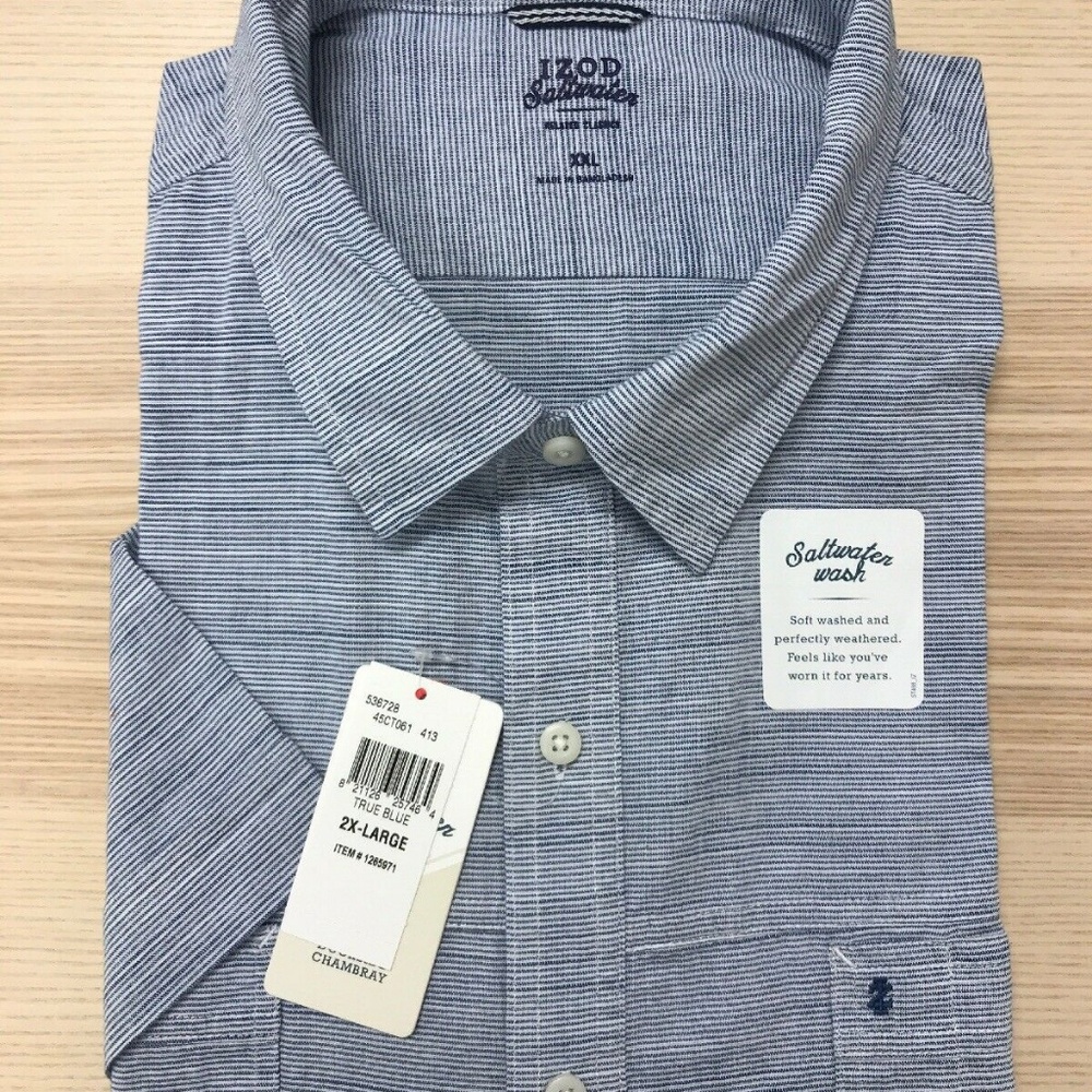 IZOD Men's Saltwater Relaxed Shirt XXL True Blue - Picture 6 of 6